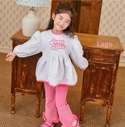 2023冬季韩国童装Lago女童淑女圆领字母裙摆式打底衫T恤
