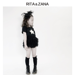 RITA&ZANA/花漾系列/Cool Black很酷的tutu短裤裙搭配黑色星星T恤