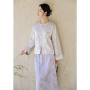 山有色 竹樾 新中式提花外套原创中国风女装紫色茶服改良盘扣上衣