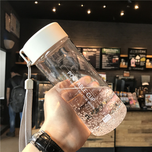 韩版运动简约塑料水杯，男女学生便携防漏情侣创意，清新透明随手杯子