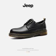 jeep吉普男鞋2024年春季黑色，真皮大头休闲皮鞋，男士低帮马丁靴