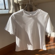 修身型经典短款棉质纯白色短袖t恤女夏季显瘦短装上衣露脐甜辣ins