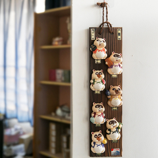 日本制陶瓷手绘七福狸，招财猫客厅玄关，墙壁挂生意兴隆开运装饰礼物