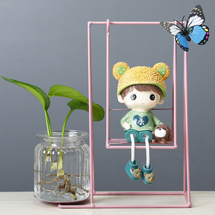 创意绿萝水培植物玻璃透明养花花瓶插花容器花盆器皿铁艺装饰摆件
