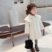 2023韩版冬装女童加厚外套，呢大衣宝宝儿童斗篷娃娃领毛呢8898