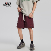 jfu美式潮牌夏季裤子宽松排扣短裤，休闲裤男士纯色百搭工装裤