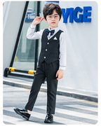 男童春夏条纹马甲西裤，礼服套装韩版小学生儿童节主持人钢琴演出服