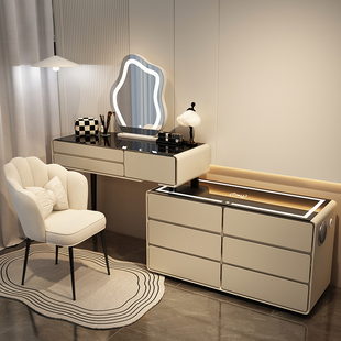 卧室侘寂奶油风实木梳妆台，斗柜一体现代简约高级小户型化妆桌书桌