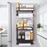 厨房黑色磁性冰箱挂架置物架 微波炉洗衣机侧壁磁力收纳层架