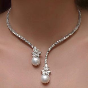 精致简约镶水钻珍珠锆石，开口项圈女时尚，气质百搭显瘦脖子项链饰品