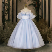 女童礼服轻奢小众，高端蓝色儿童生日公主裙，主持钢琴演奏演出服走秀