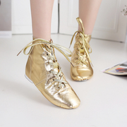 金色银色舞鞋儿童帆布爵士靴软底舞蹈鞋练功鞋现代爵士舞皮革