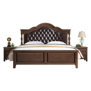 皮村复古美式实木物乡艺软包床现代简约1.8M双人床储床床欧式家具