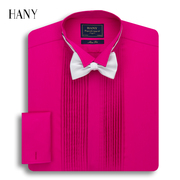 hany法式衬衫男纯棉礼服粉色，婚礼结婚新郎衬衣，男士伴郎燕子领领结