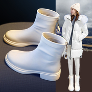 马丁靴女鞋2023秋冬靴子，冬款冬季加绒白色，平底单靴瘦瘦靴短靴