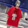 欧洲站重工烫钻t恤女2023年欧货大版韩版宽松洋气红色短袖ins