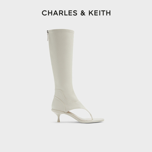 charles&keith秋季女靴，ck1-90900127夹脚露趾拉链，高跟长筒靴女