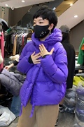 欧洲站紫色羽绒服女2023冬季欧货时尚，连帽通勤白鸭绒(白鸭绒)保暖外套