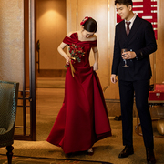 时光裁剪2023新娘结婚订婚敬酒服红色礼服高端优雅连衣裙