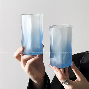 趣皿ins风小众设计简约不规则玻璃杯水杯创意，磨砂杯子果汁牛奶杯