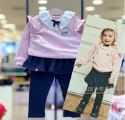 加绒韩国网红女童装冬装洋气时髦宝宝粉色卫衣蓝色打底裤套装