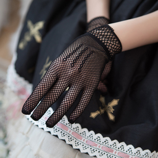 lolita洋装袖套复古哥特绑带礼服蕾丝婚纱手袖手套，少女网眼短手套