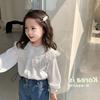 2022秋季女童蕾丝花边衬衫韩版儿童，翻领长袖上衣宝宝打底衬衣