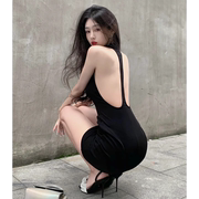 纯欲风辣妹连衣裙女夏季黑色露背性感，裙子高级感设计紧身包臀短裙