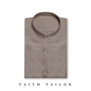 男士商务衬衫高端棉亚麻混纺卡其色，休闲立领衬衫，定制长短袖绣名字