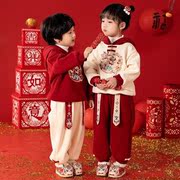 儿童拜年服套装男女童秋冬汉服新年服宝宝唐装过年红色卫衣两件套