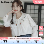 拉夏贝尔/La Chapelle女装娃娃领刺绣宽松型文艺长袖衬衣衬衫