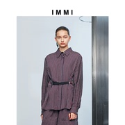 immi设计感条纹，铜氨收腰长袖衬衫191st042x