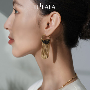 Fellala翡拉拉原创团扇系列小众国风气质耳环女优雅大耳坠耳饰潮
