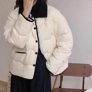 轻薄棉服女短款拼接灯芯绒小香风2023年冬季棉衣棉袄保暖外套