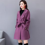 港风胖MM呢大衣2023年春季韩版中长款宽松大码紫色羊毛呢外套女装