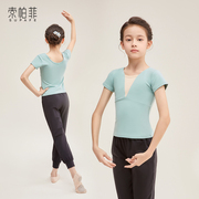 5折福利款索帕菲儿童芭蕾舞练功服短袖套装女童上衣拼色跳舞