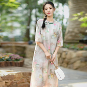 中国风温柔仙女气质，复古碎花连衣裙春夏季宽松显瘦大码新中式长裙