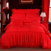 婚庆四件套全棉大红结婚床品六八十件套纯棉S贡缎蕾丝新婚床