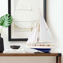 美式单桅帆船模型实木质手工定制图案摆件地中海风格工艺商务