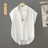 白色短袖衬衫上衣女夏季宽松休闲外搭开衫设计感小众纯棉衬衣