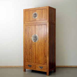 古朴年代老榆木顶箱柜组合新中式古典储物家具多功能简约实木衣柜