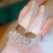 法式高跟鞋夏季女2024年水晶鞋，婚鞋新娘鞋主婚纱鞋子结婚小众