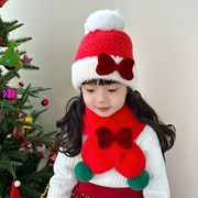 宝宝圣诞节帽子大红色针织，毛线喜庆男女童儿童，小孩大红色围巾新年