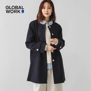 GLOBAL WORK外套女年冬季系扣气质淑女简约毛呢大衣115509