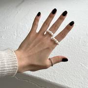 法式优雅简单设计感大颗高光天然珍珠戒指女 食指串珠指环 手饰