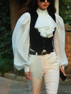 丝绒马甲衬衣长裤套装两件套骑马装，法式复古上衣丝绒弹力长裤子