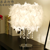 羽毛台灯卧室床头灯现代简约公主婚房创意温馨可调光遥控水晶台灯