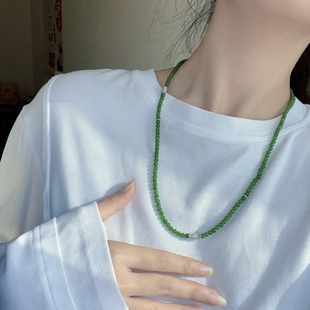 天然碧玉小米珠项链阳绿色翡翠玉毛衣链锁骨，链原创设计女款新中式