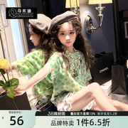奇米迪女童T恤2023夏装洋气果绿色小女孩韩版上衣儿童雪纺衫
