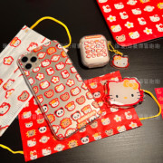 bubblecute*红红火火kitty苹果手机，壳透明全包软壳气囊，支架新年喜庆礼物套装保护壳